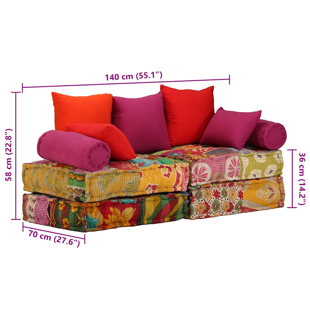Patchwork Modulsofa - Vielseitiger Sitzpouf - Weiche Polsterung - 140x70x85 cm