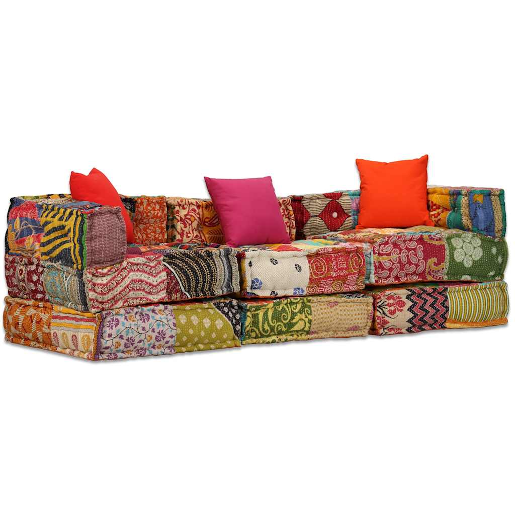 Sitzpouf Modulsofa - Patchwork Design - Weiches Sofabett - Wohnen - 200x70x58 cm