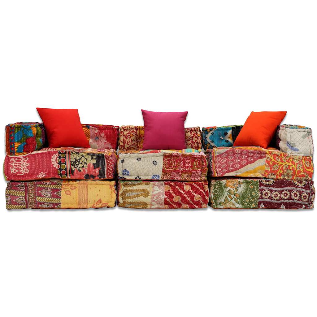 Sitzpouf Modulsofa - Patchwork Design - Weiches Sofabett - Wohnen - 200x70x58 cm