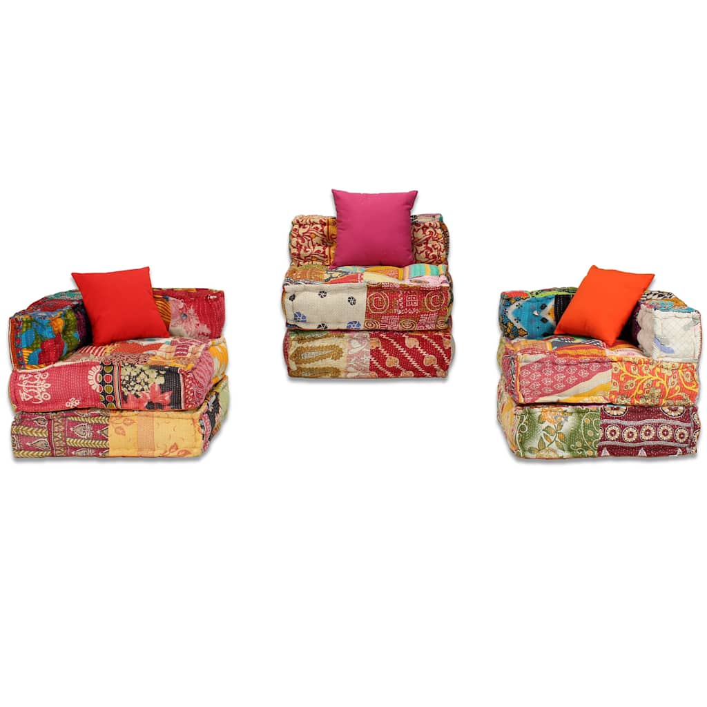 Sitzpouf Modulsofa - Patchwork Design - Weiches Sofabett - Wohnen - 200x70x58 cm