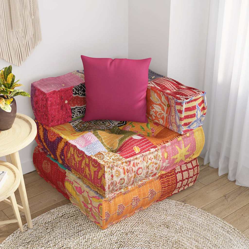 equemer Patchwork Hocker - Patchwork Pouf - Sitzkissen - Pouf - 70x70x56 cm