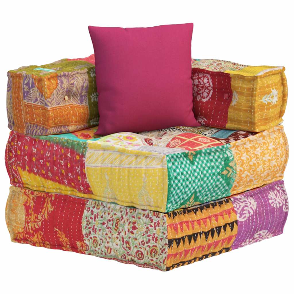 equemer Patchwork Hocker - Patchwork Pouf - Sitzkissen - Pouf - 70x70x56 cm