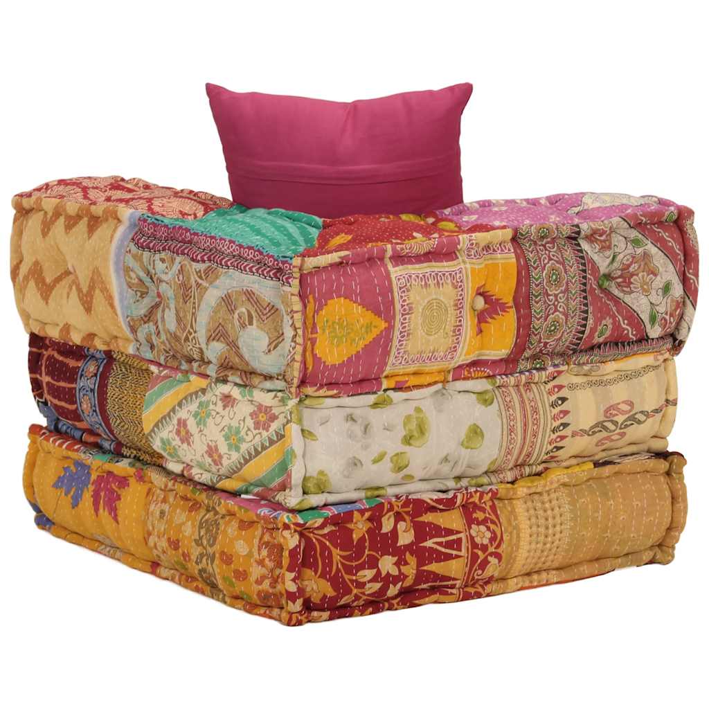 equemer Patchwork Hocker - Patchwork Pouf - Sitzkissen - Pouf - 70x70x56 cm
