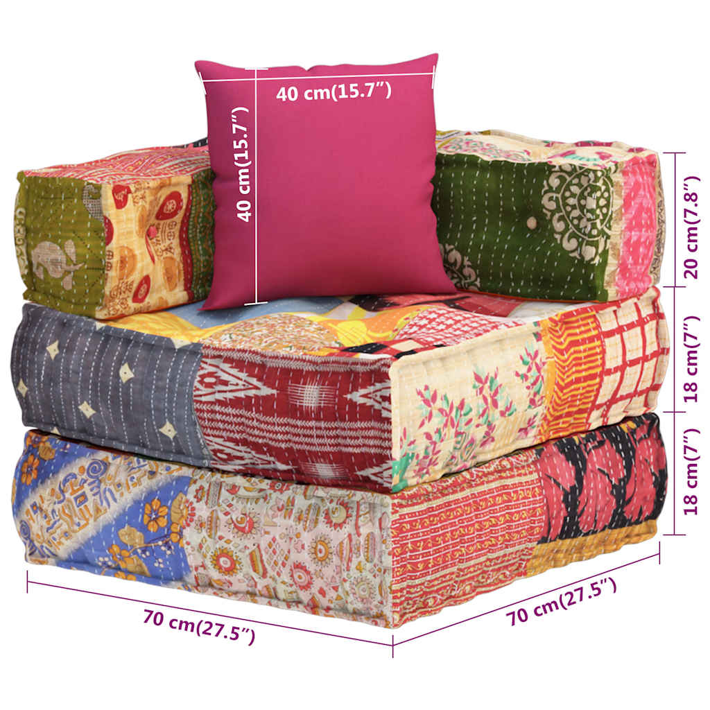 equemer Patchwork Hocker - Patchwork Pouf - Sitzkissen - Pouf - 70x70x56 cm