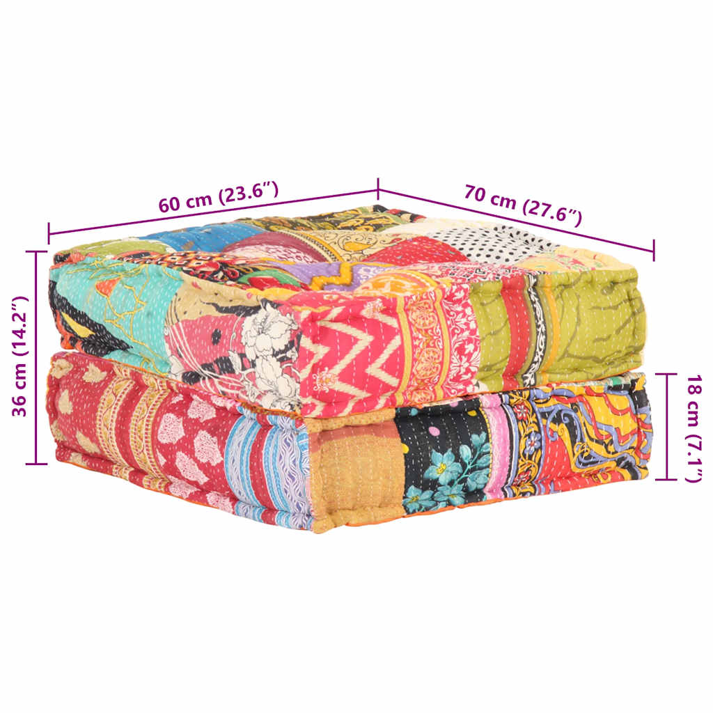 Patchwork Sitzpouf - Weiches Bodenkissen - Sitzkissen - Sitzpuff - 60x70x36 cm