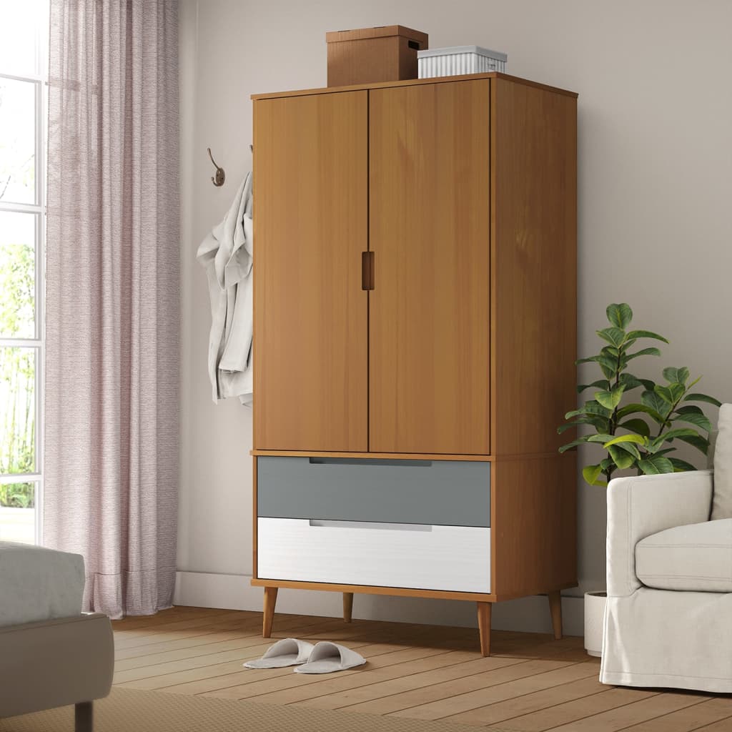 Skandinavischer Kleiderschrank - MOLDE - Schlafzimmerschrank - mit Schubladen