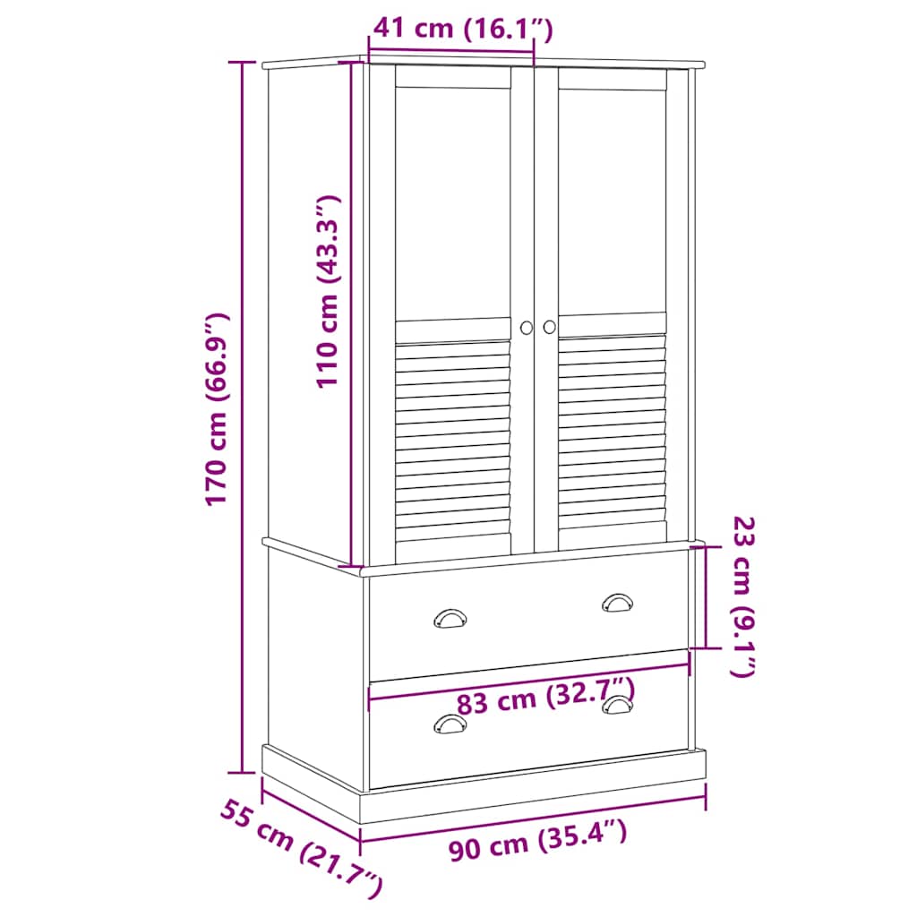 Klassischer Kleiderschrank - Schlafzimmerschrank - Schrankmöbel - 90 x 170 cm