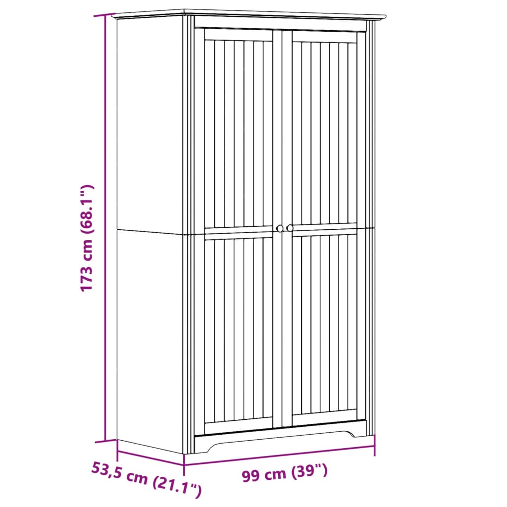 Französischer Kleiderschrank - Schlafzimmerschrank - Kiefernholz - 99x53,5x173cm