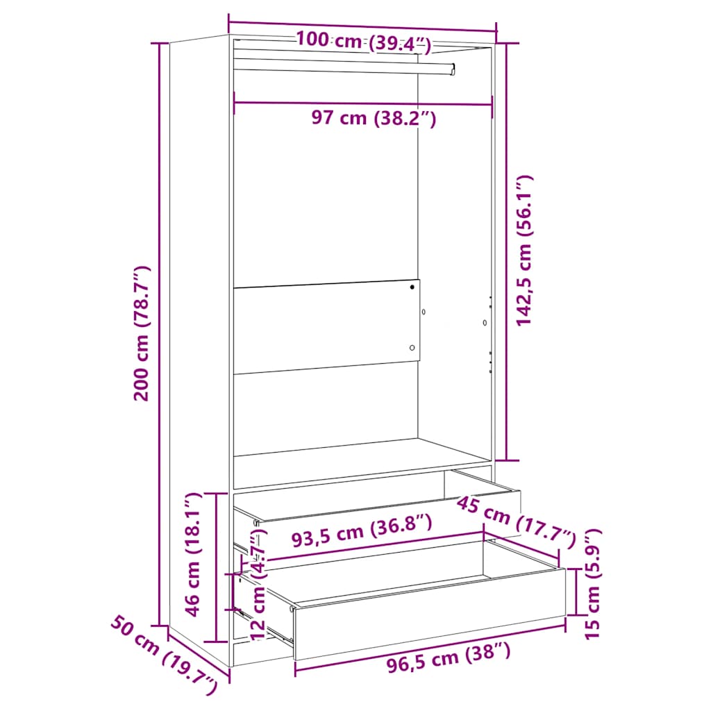 Offener Schlafzimmerschrank - Kleiderschrank - Garderobenschrank - 100x50x200 cm