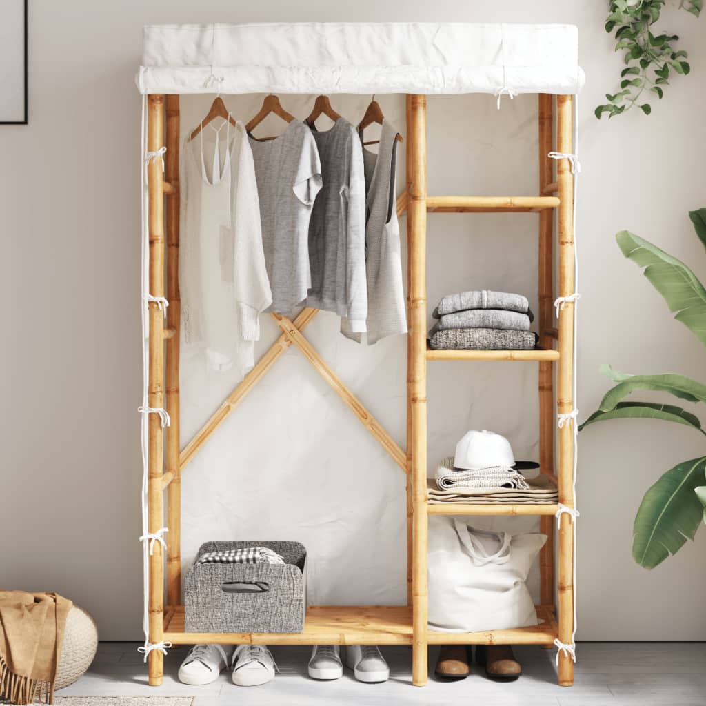 Leichter Bambus-Kleiderschrank mit Stoffbezug - Schlafzimmerschrank - Schrank