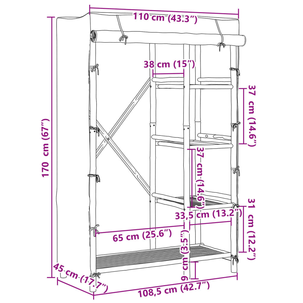 Leichter Bambus-Kleiderschrank mit Stoffbezug - Schlafzimmerschrank - Schrank
