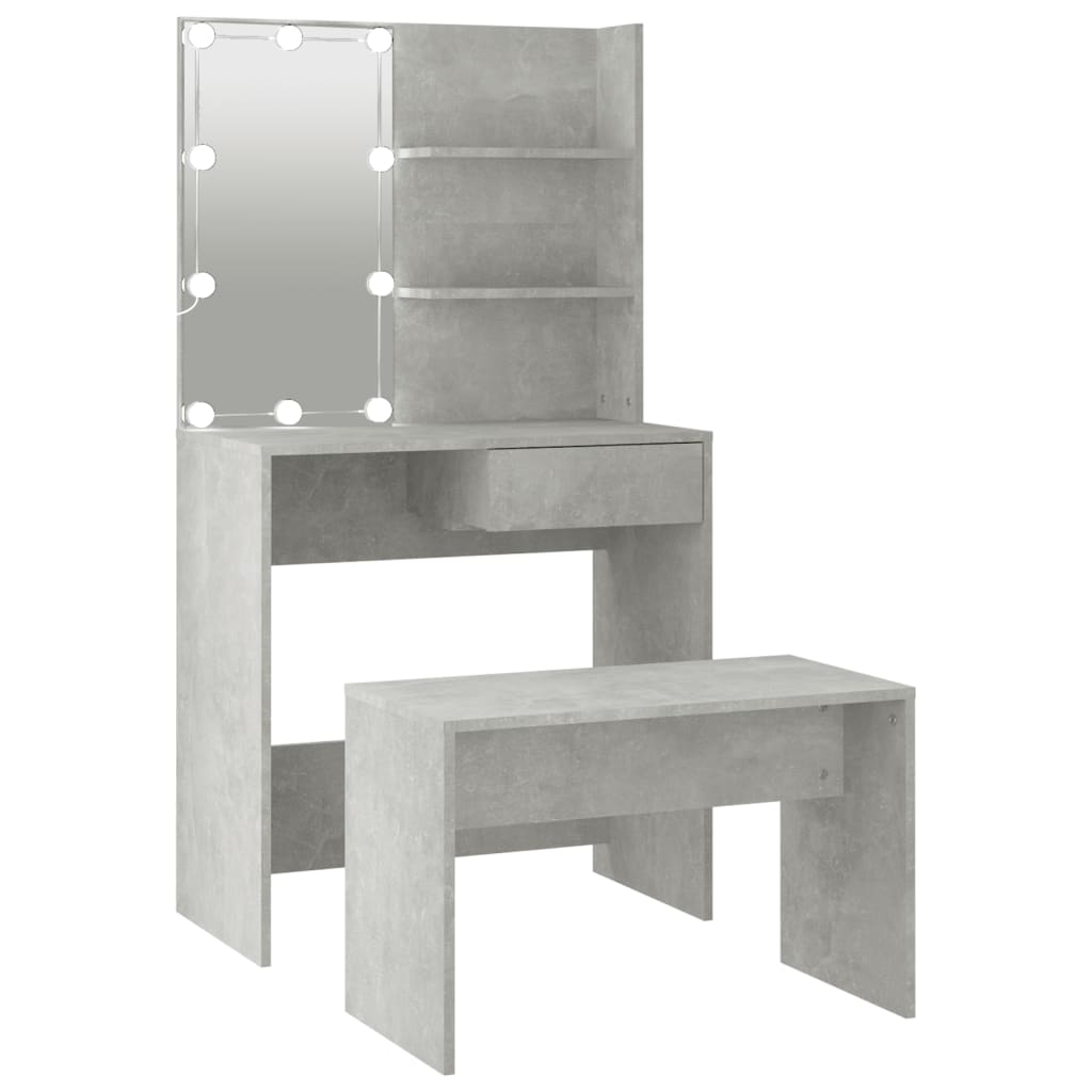 Zeitloses Schminktisch Set mit LED-Spiegel - Sitzbank - Frisiertisch - 74x141 cm
