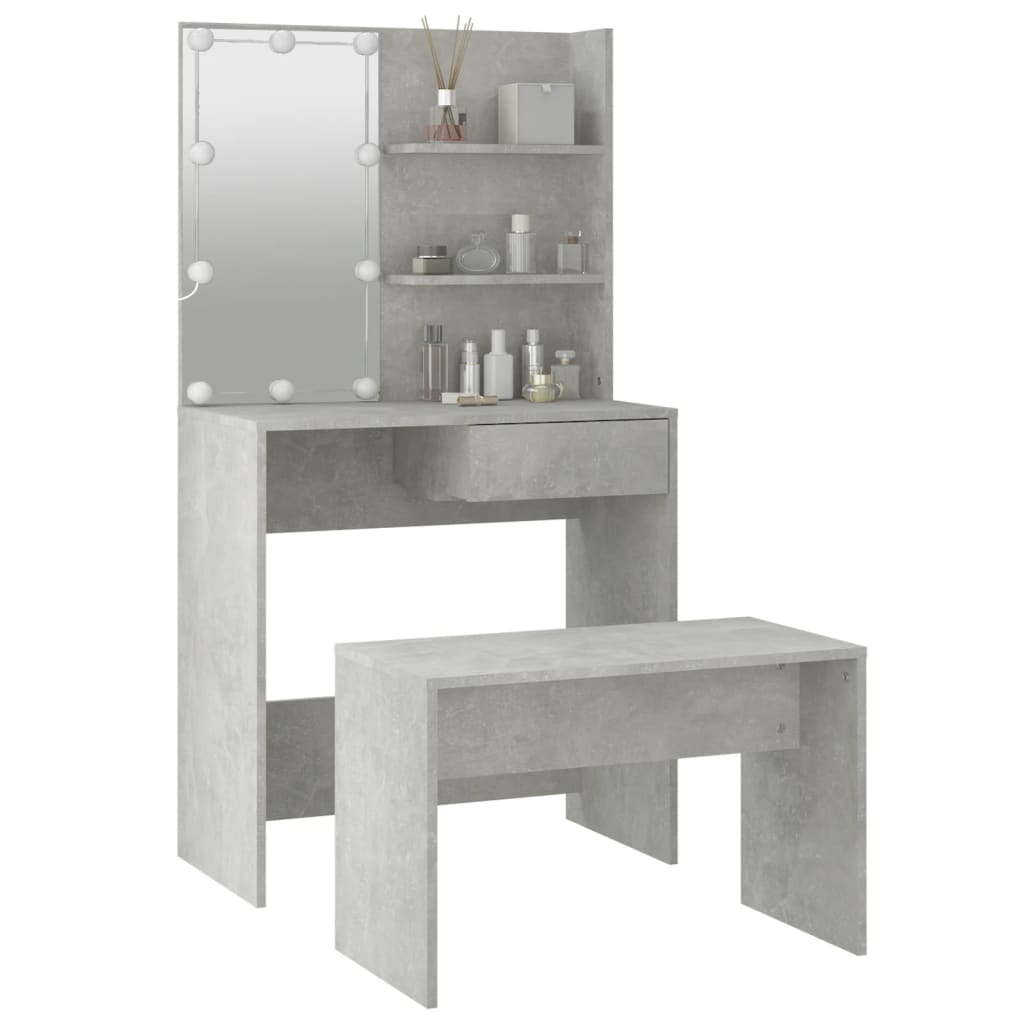 Zeitloses Schminktisch Set mit LED-Spiegel - Sitzbank - Frisiertisch - 74x141 cm