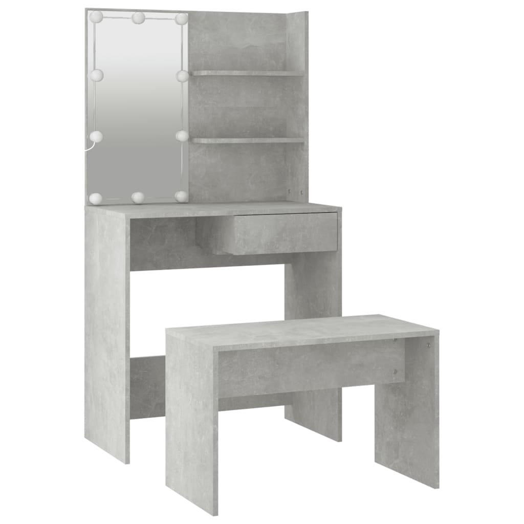 Zeitloses Schminktisch Set mit LED-Spiegel - Sitzbank - Frisiertisch - 74x141 cm