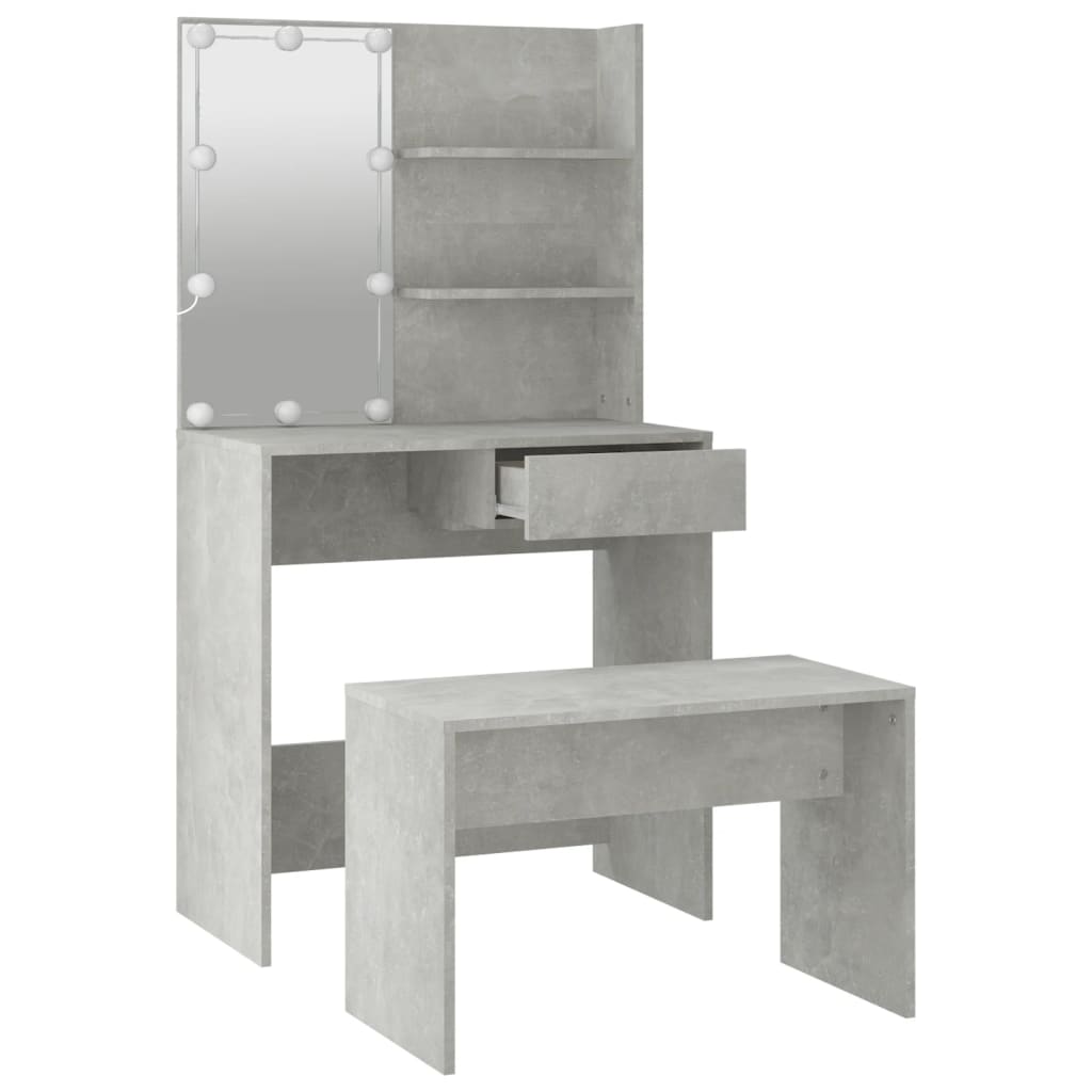 Zeitloses Schminktisch Set mit LED-Spiegel - Sitzbank - Frisiertisch - 74x141 cm