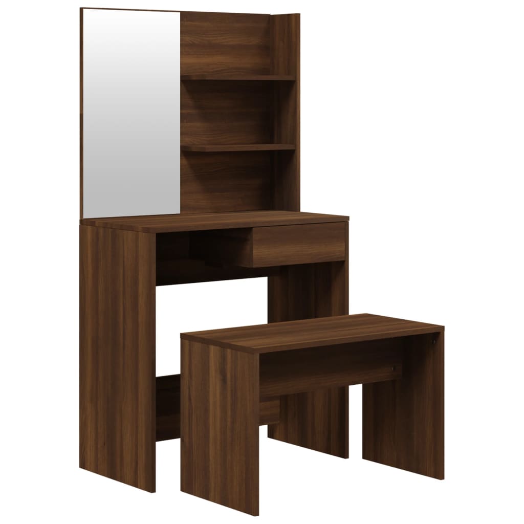 Zeitloses Schminktisch Set mit Spiegel - Sitzbank - Frisiertisch - 74,5x40x141