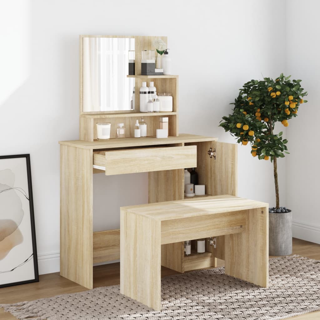 Zeitloser Schminktisch mit Spiegel - Frisiertisch - Kosmetiktisch - 86,5x35x136