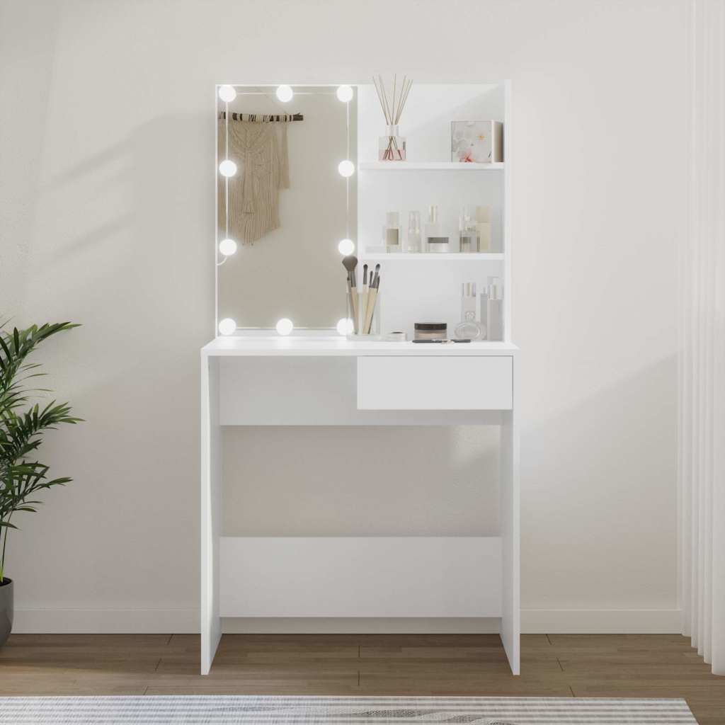 Moderner Schminktisch mit LED-Beleuchtung, Spiegel & Ablageflächen - 74,5x40x141