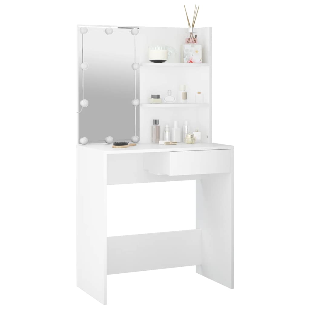 Moderner Schminktisch mit LED-Beleuchtung, Spiegel & Ablageflächen - 74,5x40x141