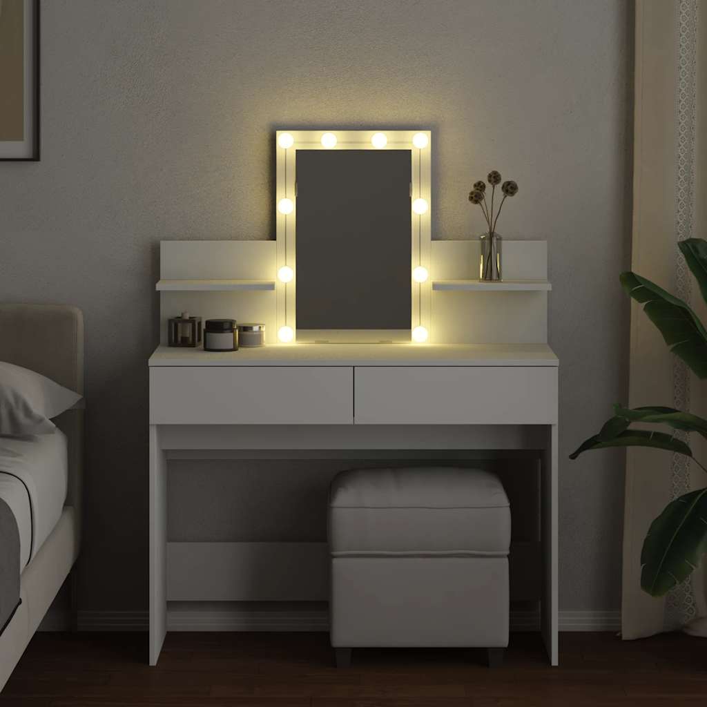 Schminktisch mit LED-Spiegel - 2 Schubladen & Ablagen - Frisiertisch - 100x130cm