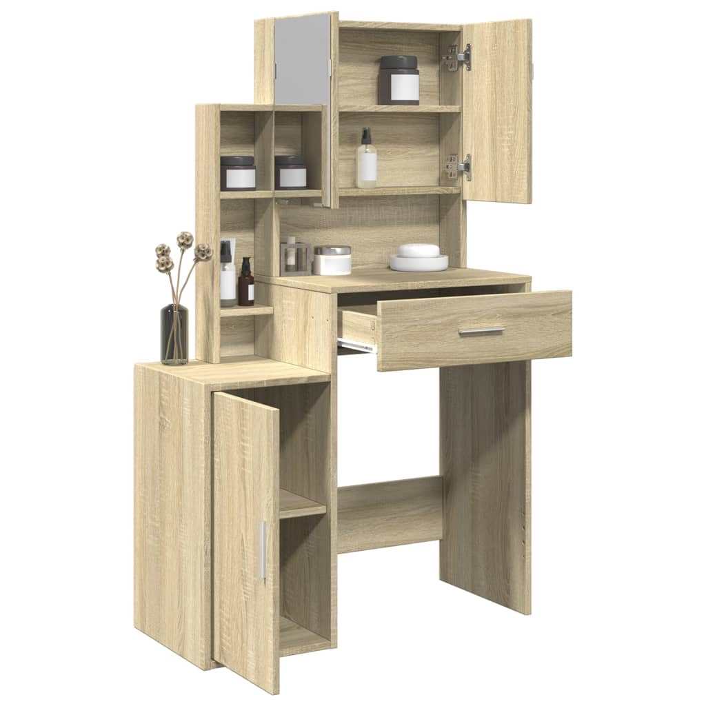 Kompakter Schminktisch mit Spiegel & viel Stauraum - Frisiertisch - 80x35x132 cm