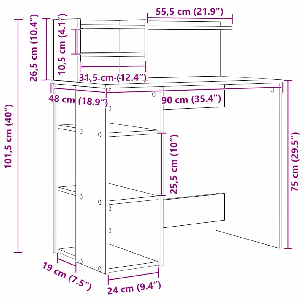 Schreibtisch - Regalschreibtisch - Homeoffice - PC-Tisch - 90 x 48 x 101.5 cm