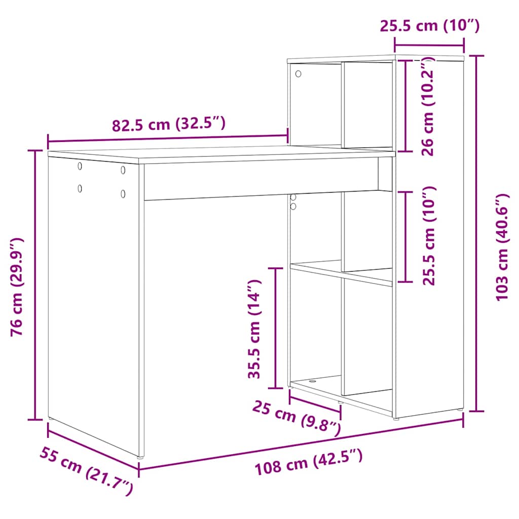 TOP Schreibtisch mit Regal - Computertisch - Homeoffice - 108 x 55 x 103.5 cm