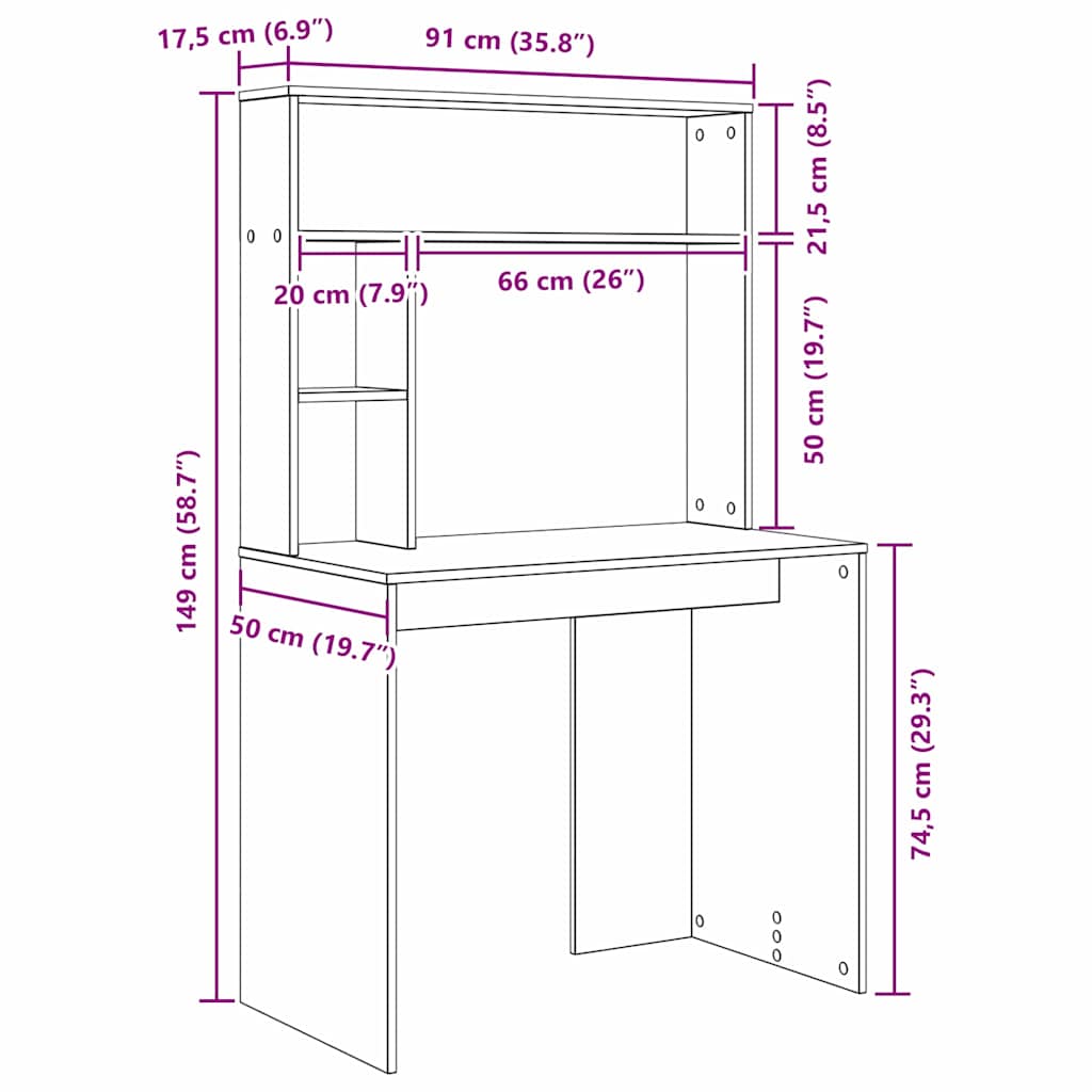 Moderner Schreibtisch - Bürotisch - Regalschreibtisch - Workstation - 91 x 149cm