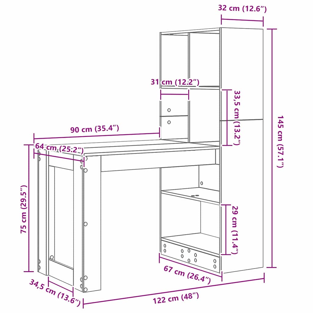 Schreibtisch - Bürotisch - Workstation - Homeoffice - Computertisch - 122x145 cm