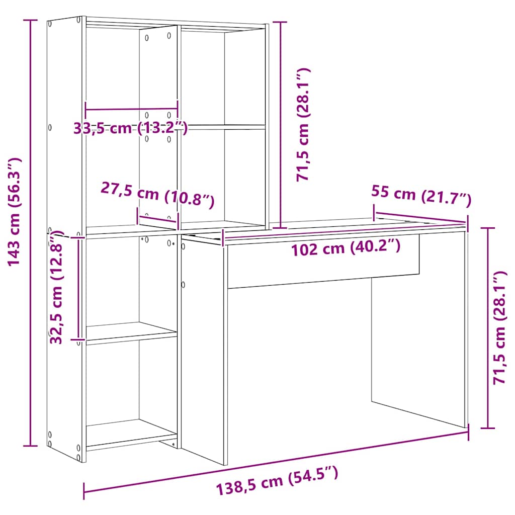 Regal-Schreibtisch - Bürotisch - Regalsystem - Computertisch - Homeoffice Desk