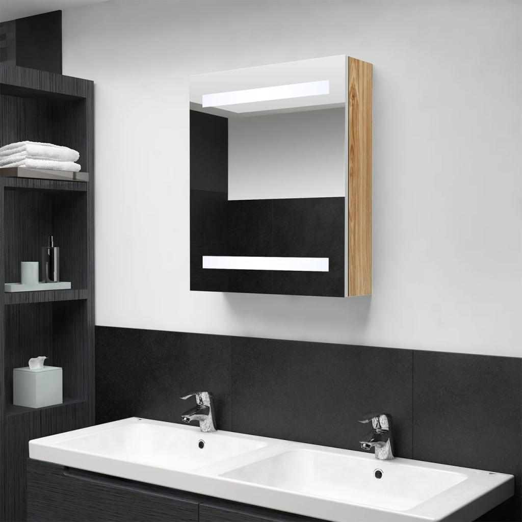 LED-Bad-Spiegelschrank - Wandschrank - Schminkspiegel - Gästebad - 50x14x60cm