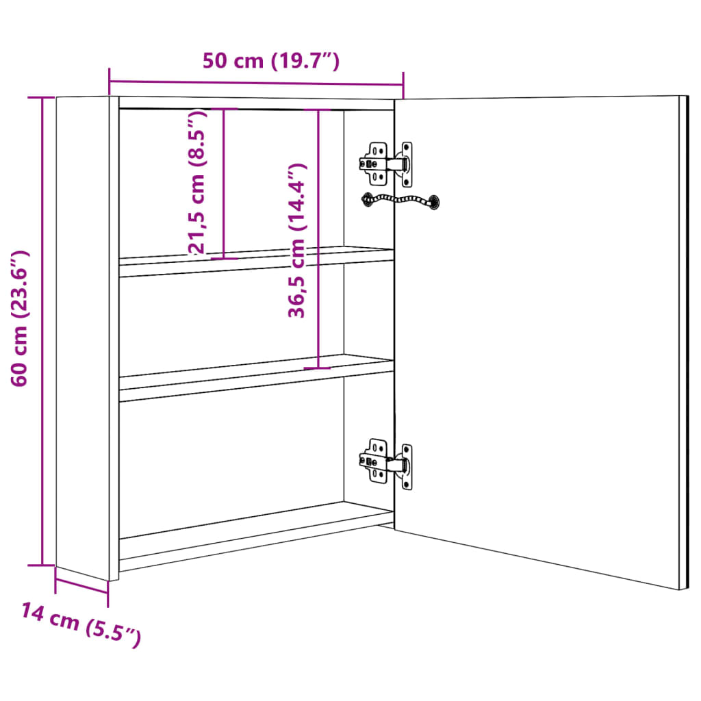 LED-Bad-Spiegelschrank - Wandschrank - Schminkspiegel - Gästebad - 50x14x60cm