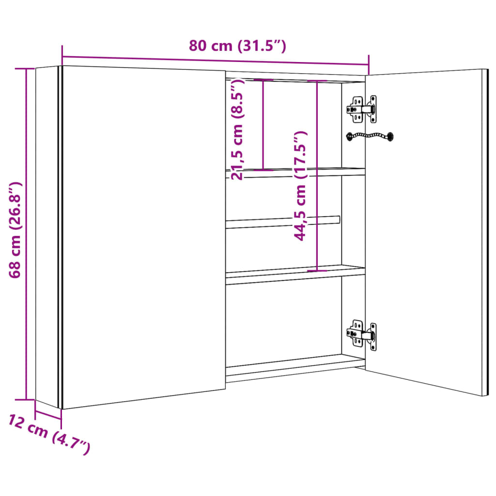 LED-Bad-Spiegelschrank - Wandschrank - Schminkspiegel - 2-Türig - 80x12x68cm