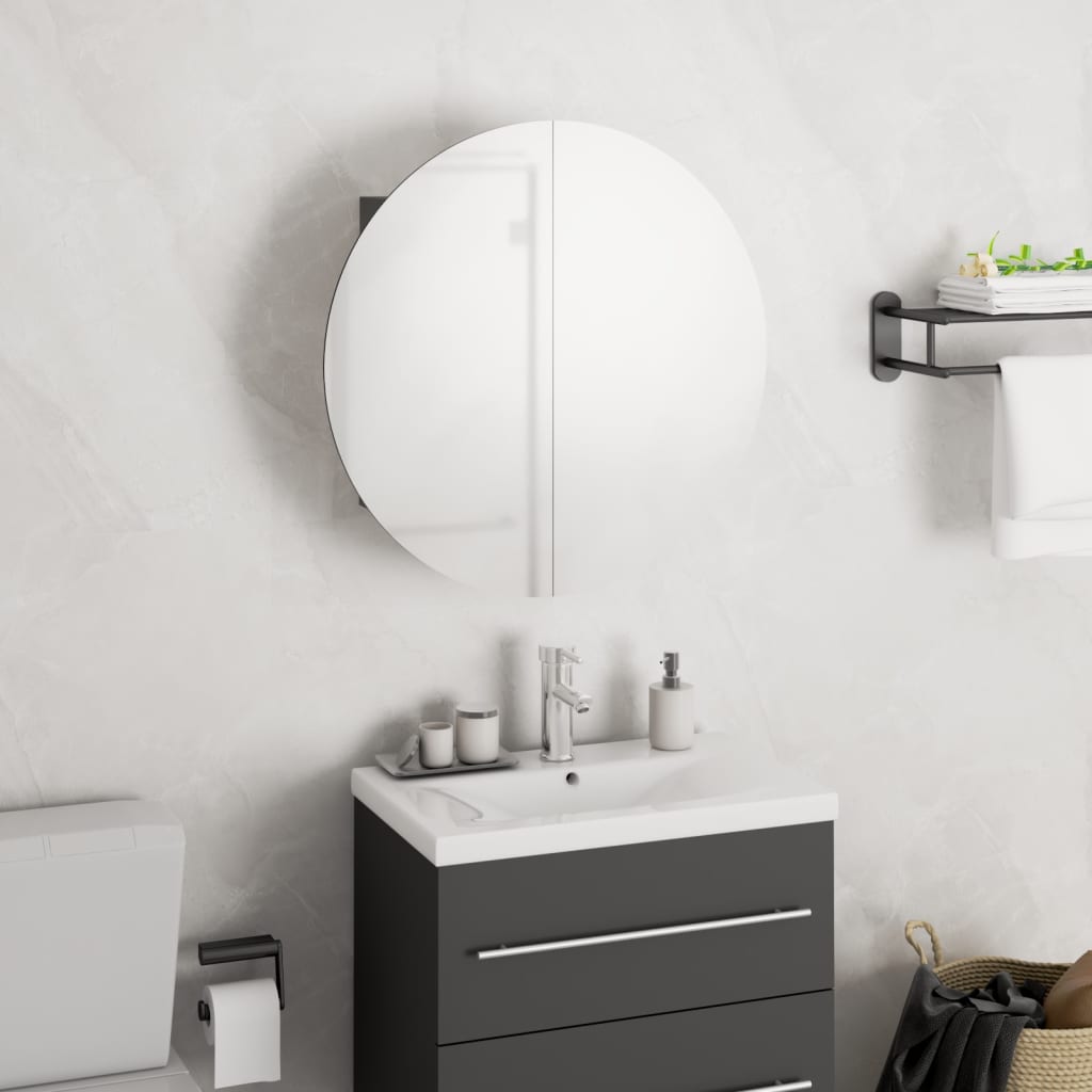 Badezimmerschrank mit rundem Spiegel & LED - Schminkspiegel - Beleuchtet - 40 cm