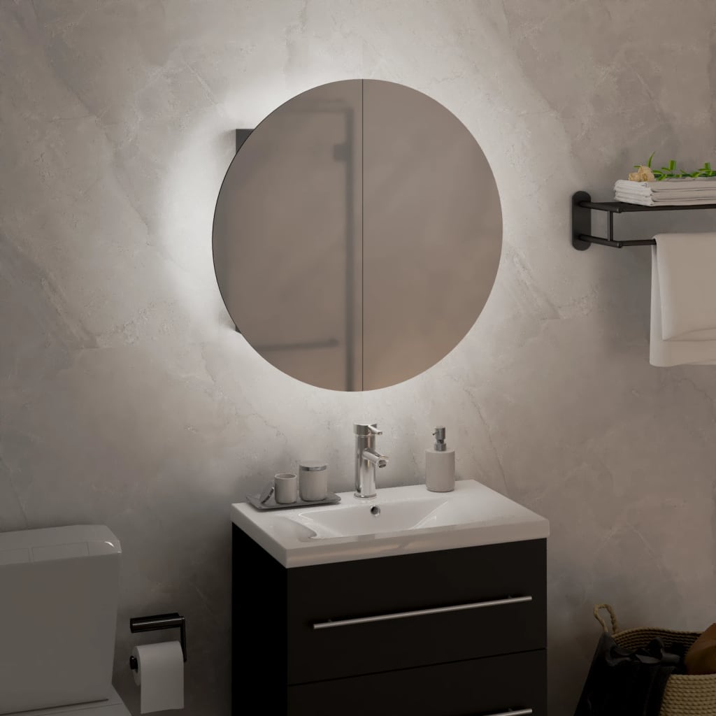 Badezimmerschrank mit rundem Spiegel & LED - Schminkspiegel - Beleuchtet - 40 cm
