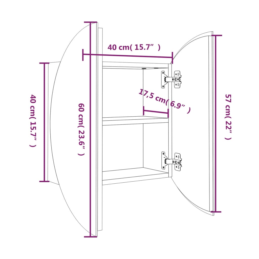 Badezimmerschrank mit rundem Spiegel & LED - Schminkspiegel - Beleuchtet - 40 cm