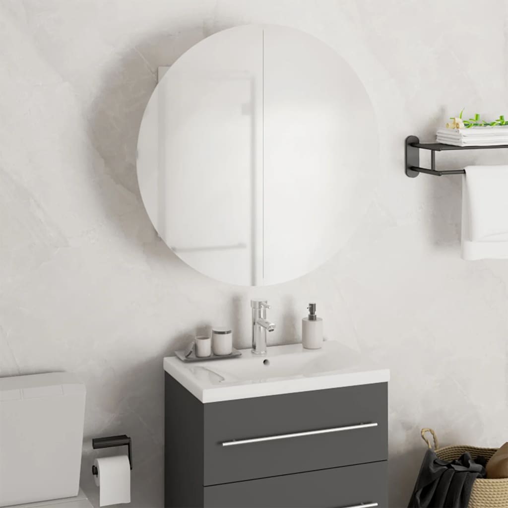 Badezimmerschrank mit rundem Spiegel & LED - Schminkspiegel - Beleuchtet - 47 cm