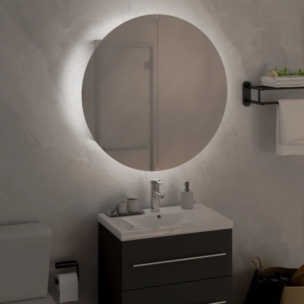 Badezimmerschrank mit rundem Spiegel & LED - Schminkspiegel - Beleuchtet - 47 cm