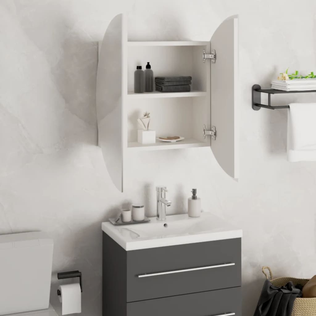 Badezimmerschrank mit rundem Spiegel & LED - Schminkspiegel - Beleuchtet - 47 cm