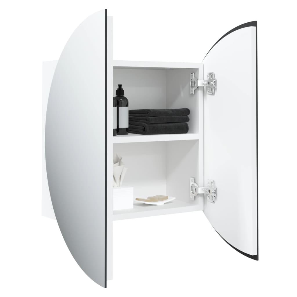 Badezimmerschrank mit rundem Spiegel & LED - Schminkspiegel - Beleuchtet - 47 cm