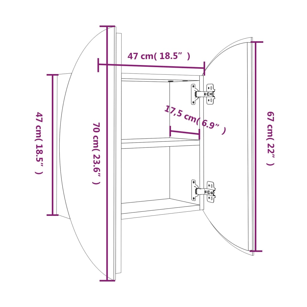 Badezimmerschrank mit rundem Spiegel & LED - Schminkspiegel - Beleuchtet - 47 cm