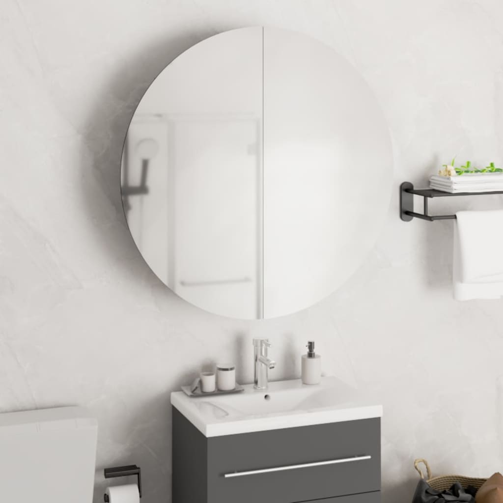 Badezimmerschrank mit rundem Spiegel & LED - Schminkspiegel - Beleuchtet - 54 cm