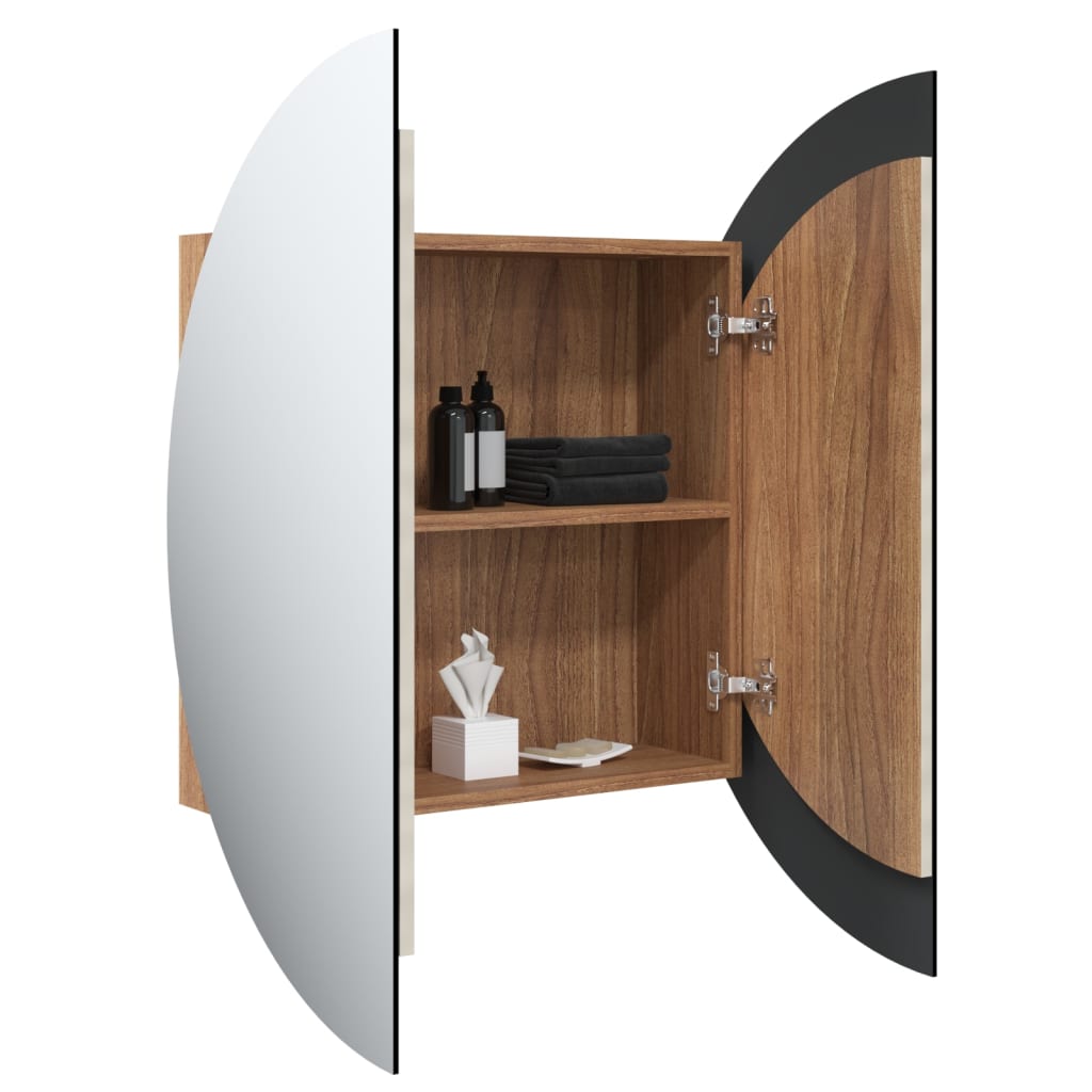 Badezimmerschrank mit rundem Spiegel & LED - Schminkspiegel - Beleuchtet - 54 cm