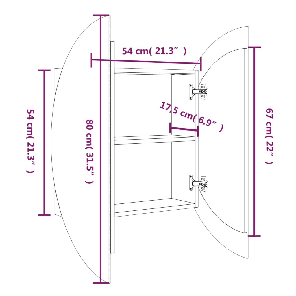 Badezimmerschrank mit rundem Spiegel & LED - Schminkspiegel - Beleuchtet - 54 cm