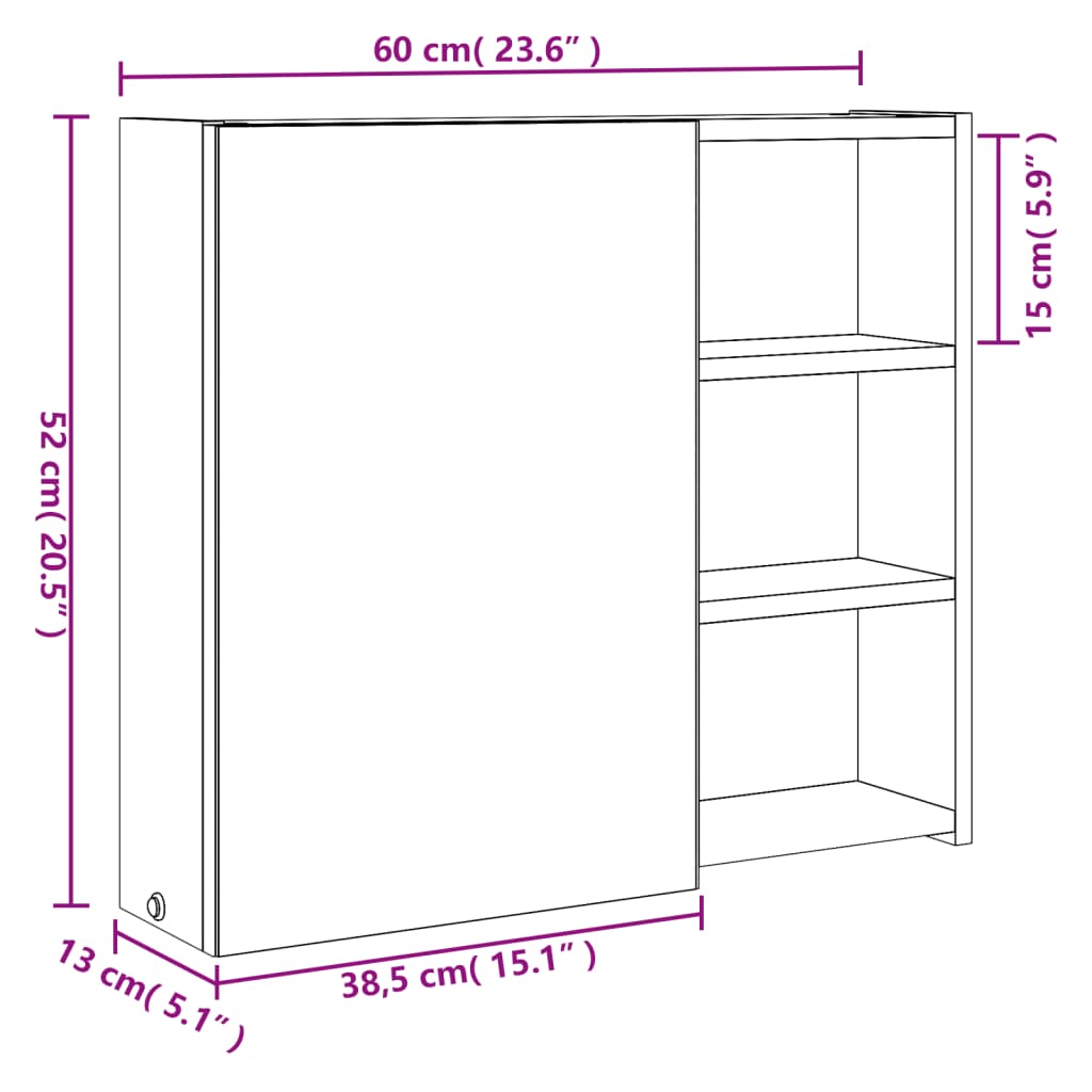Spiegelschrank - Badezimmer - LED-Beleuchtet - Wandspiegel - Gästebad - 60x13x52