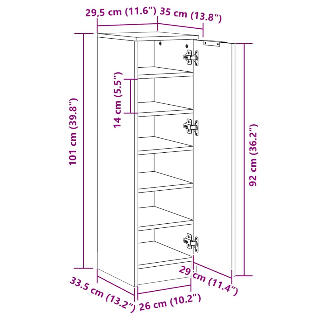 Kompakter Schuhschrank mit geschütztem Stauraum für Flur und Diele 30x35x100 cm
