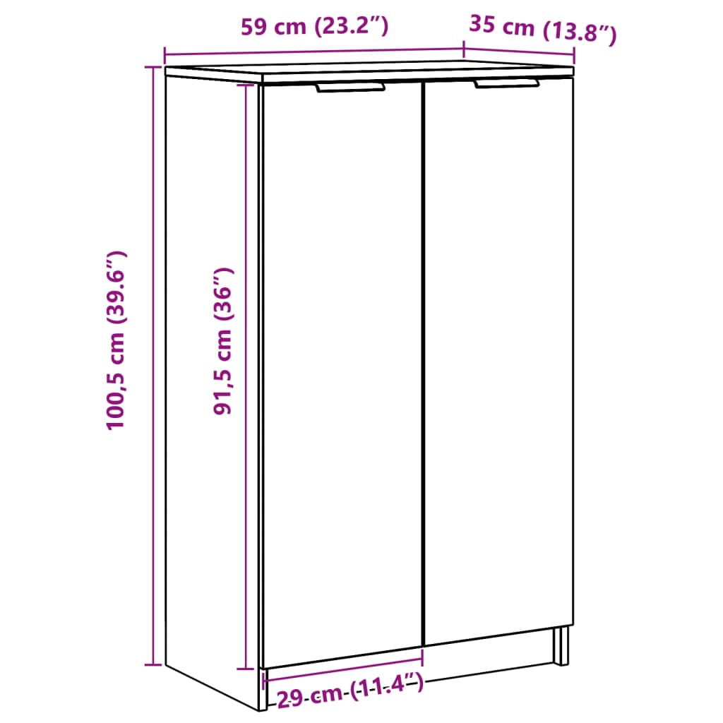 Schuhschrank - kompakte Maße, geschlossener Stauraum - Flurmöbel - 59x35x100 cm