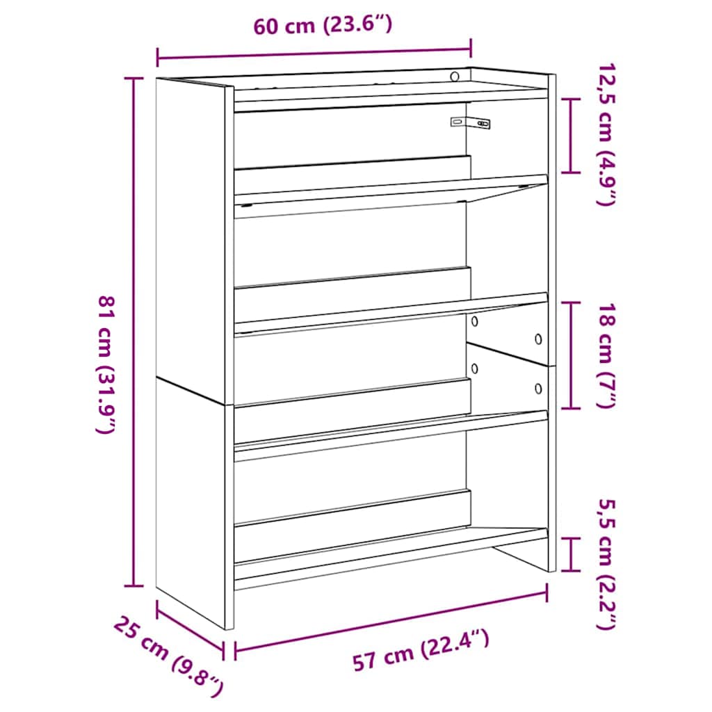 Schuhregal mit Ablagefläche für Eingangsbereich und schmale Flure 60 x 25 x 81cm