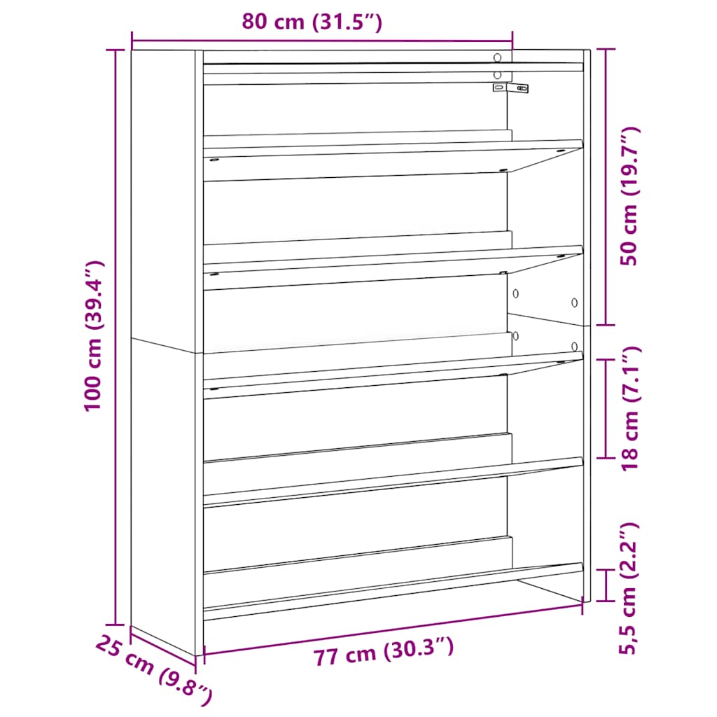 Schuhregal mit mehreren Fächern für ordentliche Aufbewahrung 80 x 25 x 100 cm