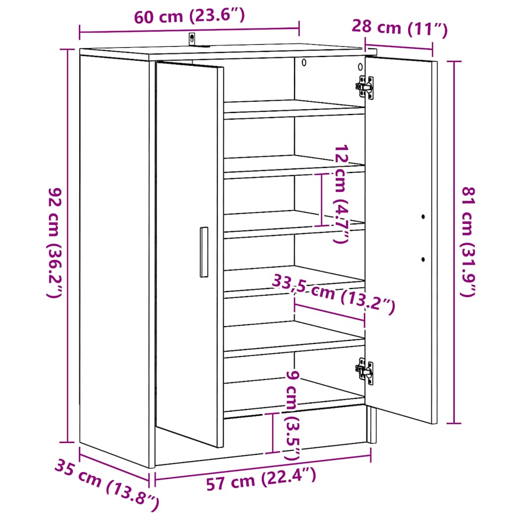 Moderner Schuhschrank - Flurschrank - Garderobenbank - Kommode - 60 x 35 x 92 cm